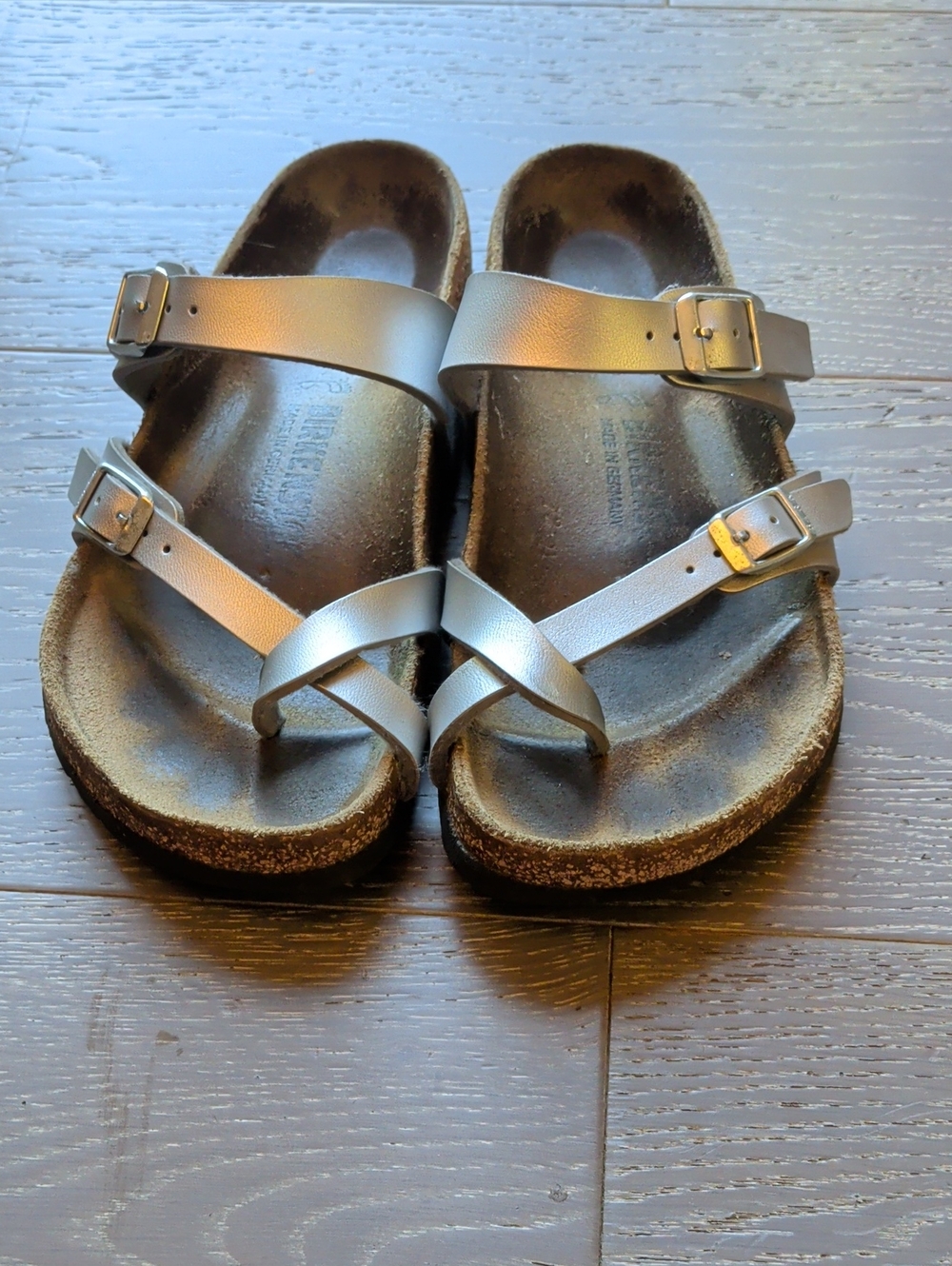 Birkenstock Mayari Women’s 37 Metallic Silver Cross-Strap Sandals